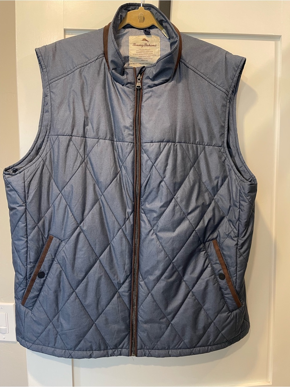 Tommy Bahama Quilted Slate Blue Zip-Front Vest